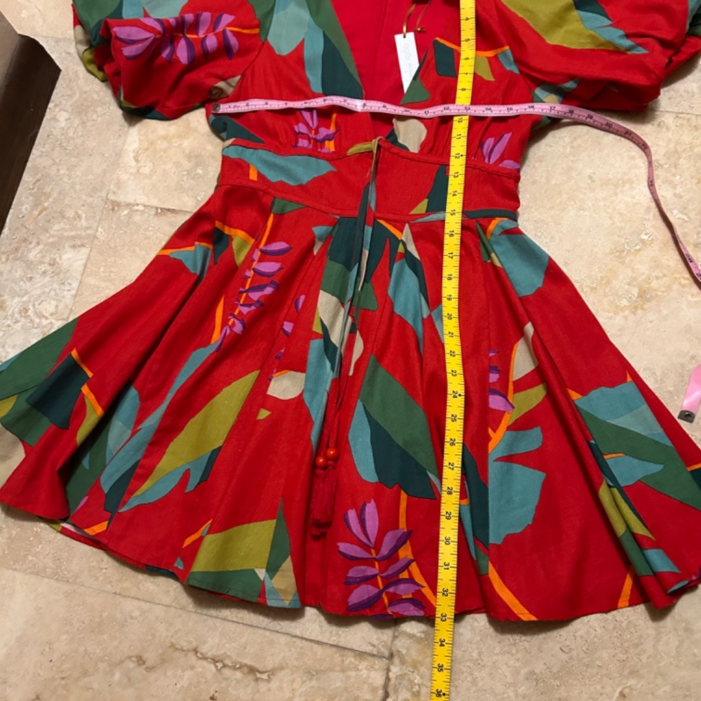 House of Harlow 1960 Linen Blend Red Floral Puff Sleeves Dress,  Size 6 - Picture 13 of 16